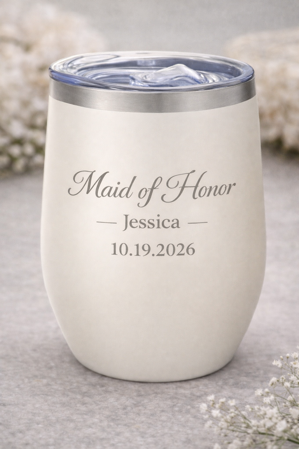 Personalized Stainless Steel Wine Tumbler - Cream White
