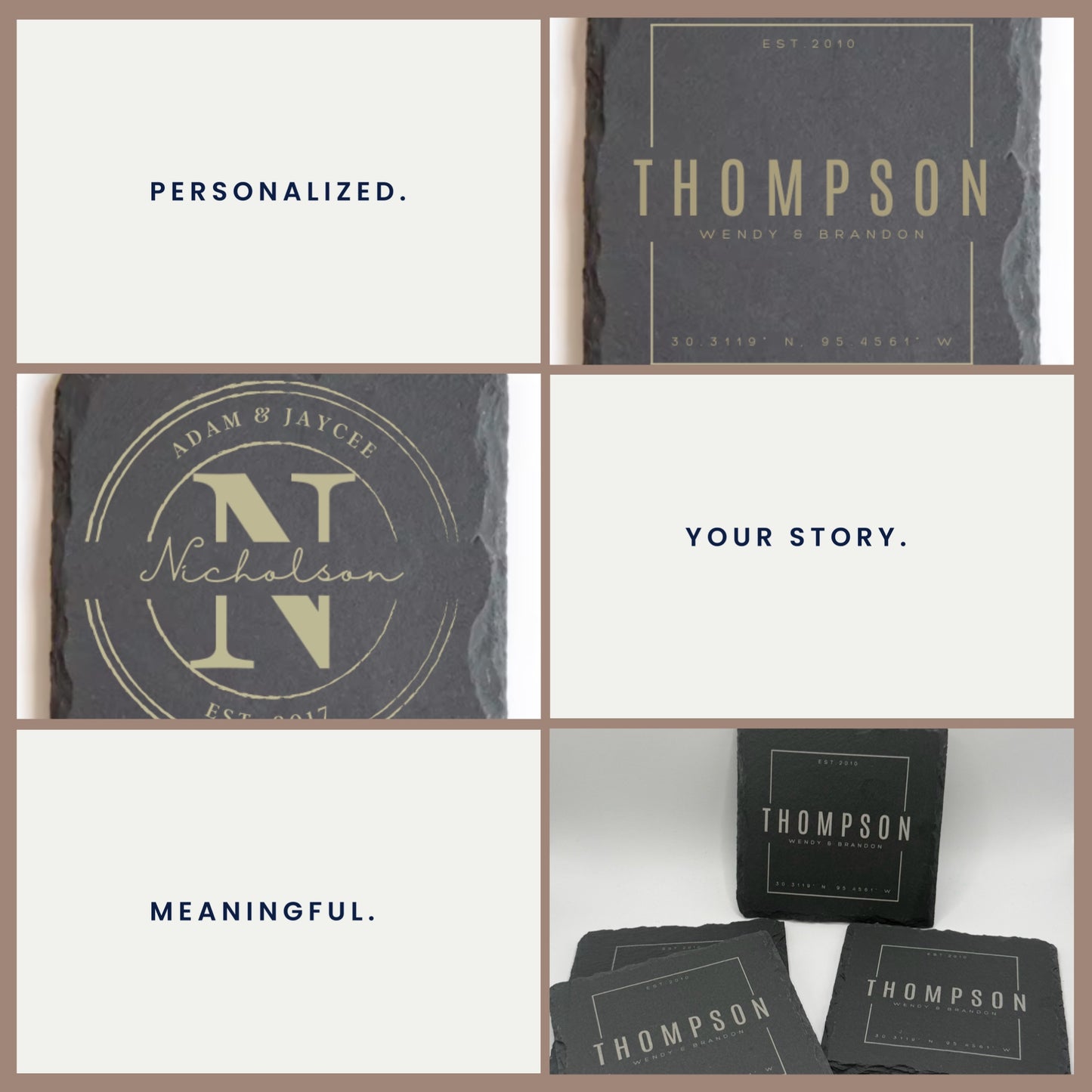 Personalized Natural Slate Coasters - Set of 4
