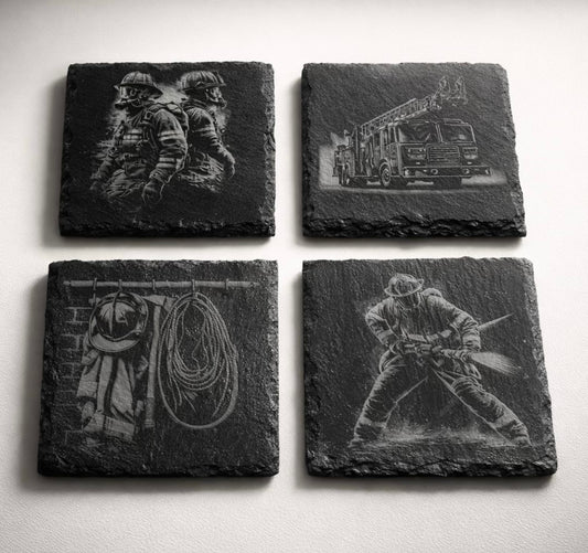 Honor the Brave — Firefighter Slate Coaster Set of 4