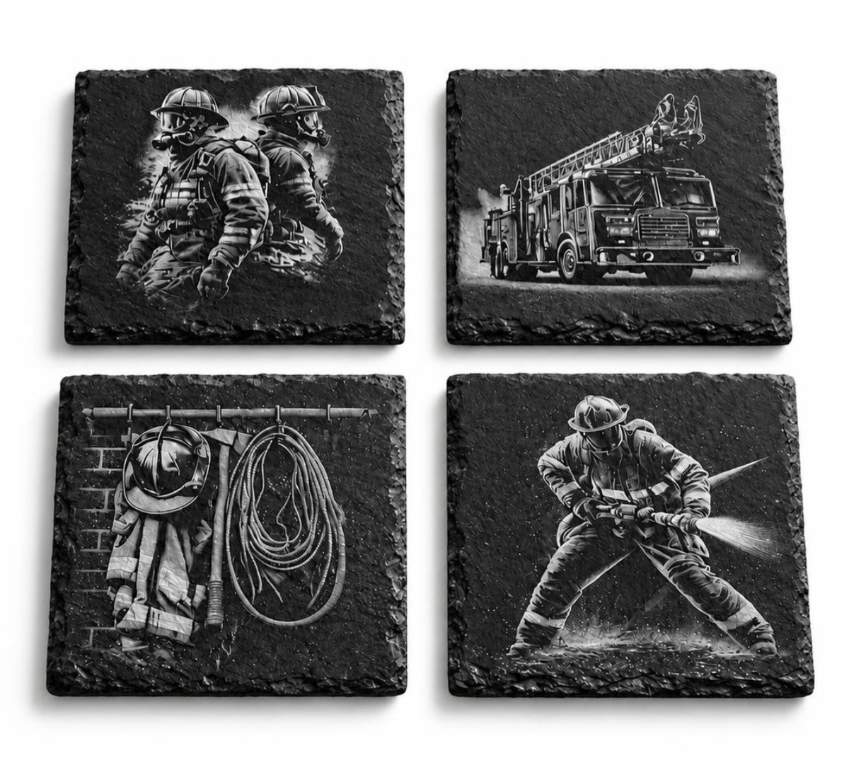Firefighter slate coasters by Dec & Vale